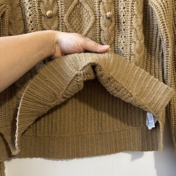 J.Crew Wool Blend Azra Pom Pom Cable Knit Mock Neck Sweater Size Small Tan - Picture 12 of 16